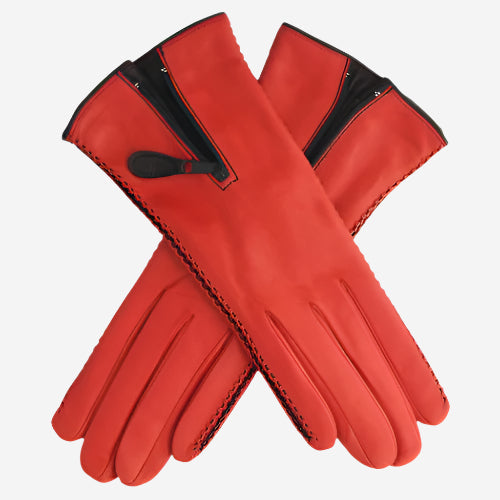 CA0547 (red) – Women’s Italian lambskin cashmere-lined leather gloves with zipper — photo 1 of 9