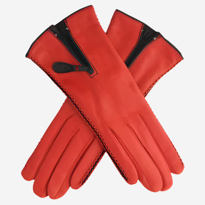 CA0547 (red) – Women’s Italian lambskin cashmere-lined leather gloves with zipper — photo 1 of 9