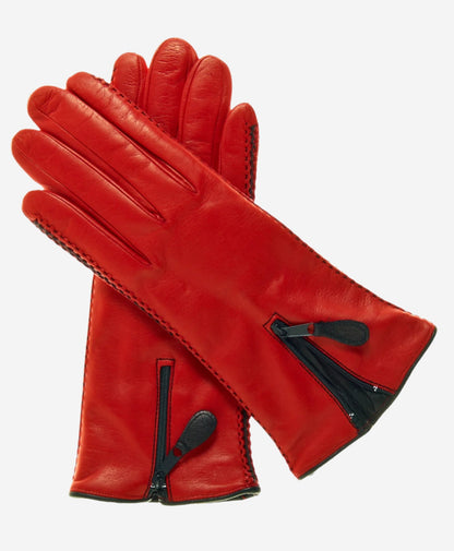 CA0547 (red) – Women’s Italian lambskin cashmere-lined leather gloves with zipper — photo 2 of 9