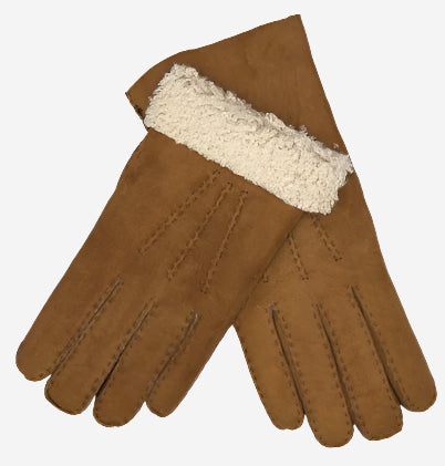 CA3121 (saddle) - Italian suede leather gloves with luxurious natural sheep fur lining — photo 1 of 9