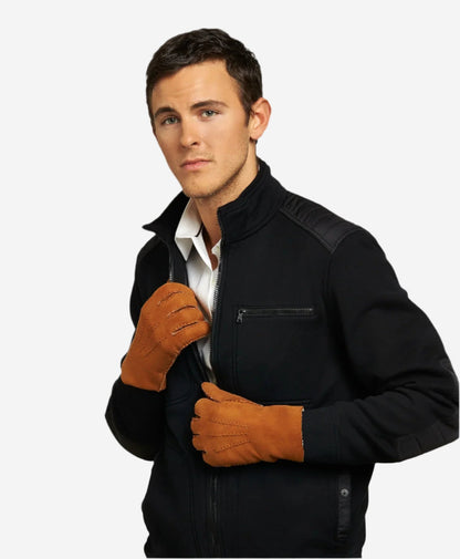 CA3121 (saddle) - Italian suede leather gloves with luxurious natural sheep fur lining — photo 3 of 9