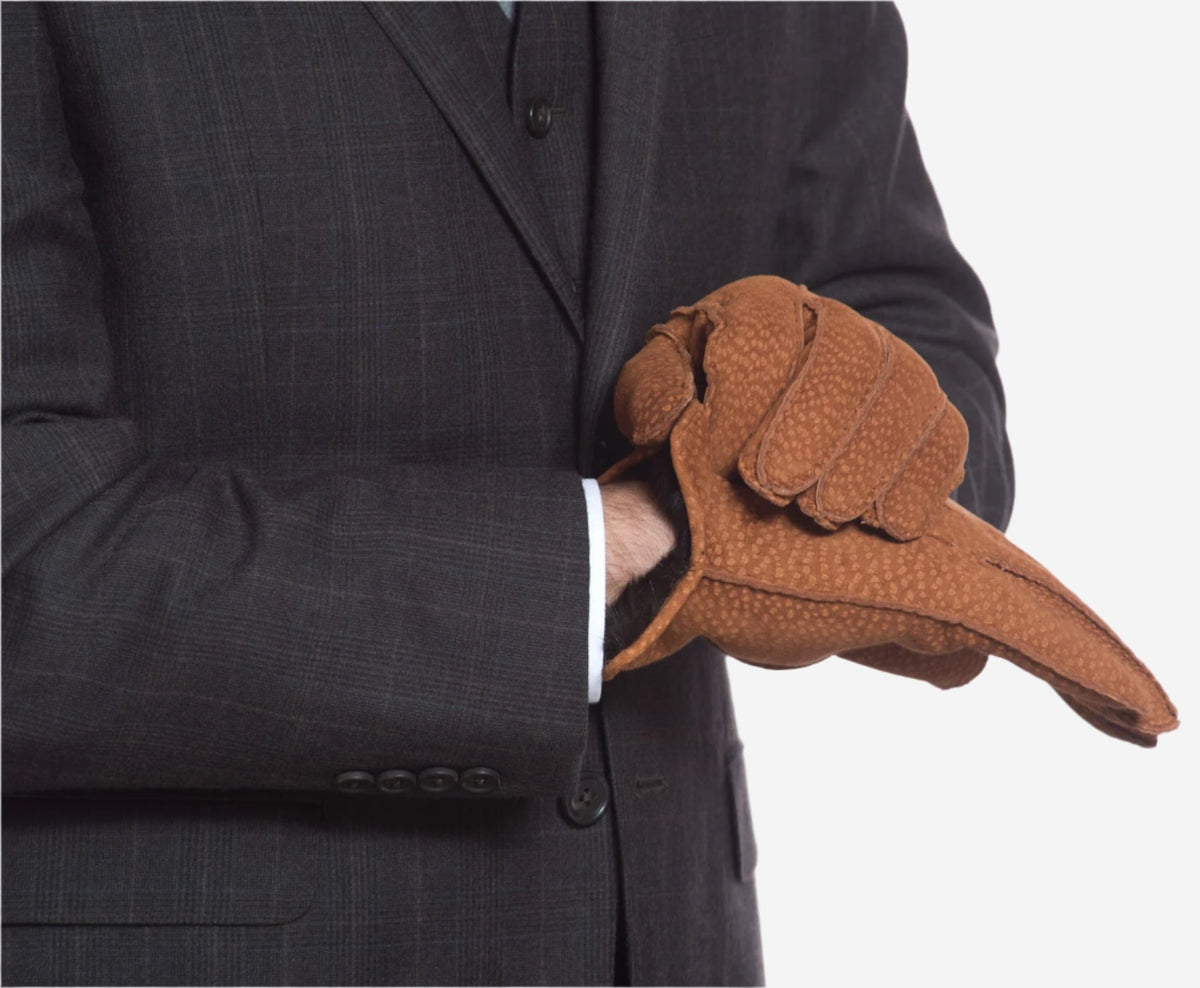 CA3633 (cork) - Handsewn Italian carpincho men’s rabbit fur-lined dress gloves — photo 8 of 10