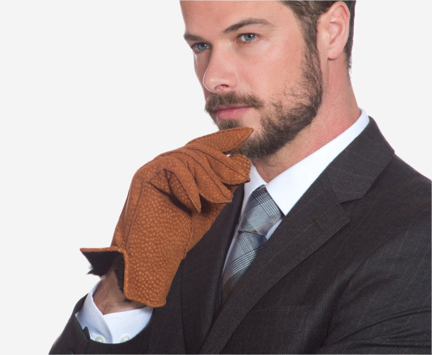 CA3633 (cork) - Handsewn Italian carpincho men’s rabbit fur-lined dress gloves — photo 2 of 10