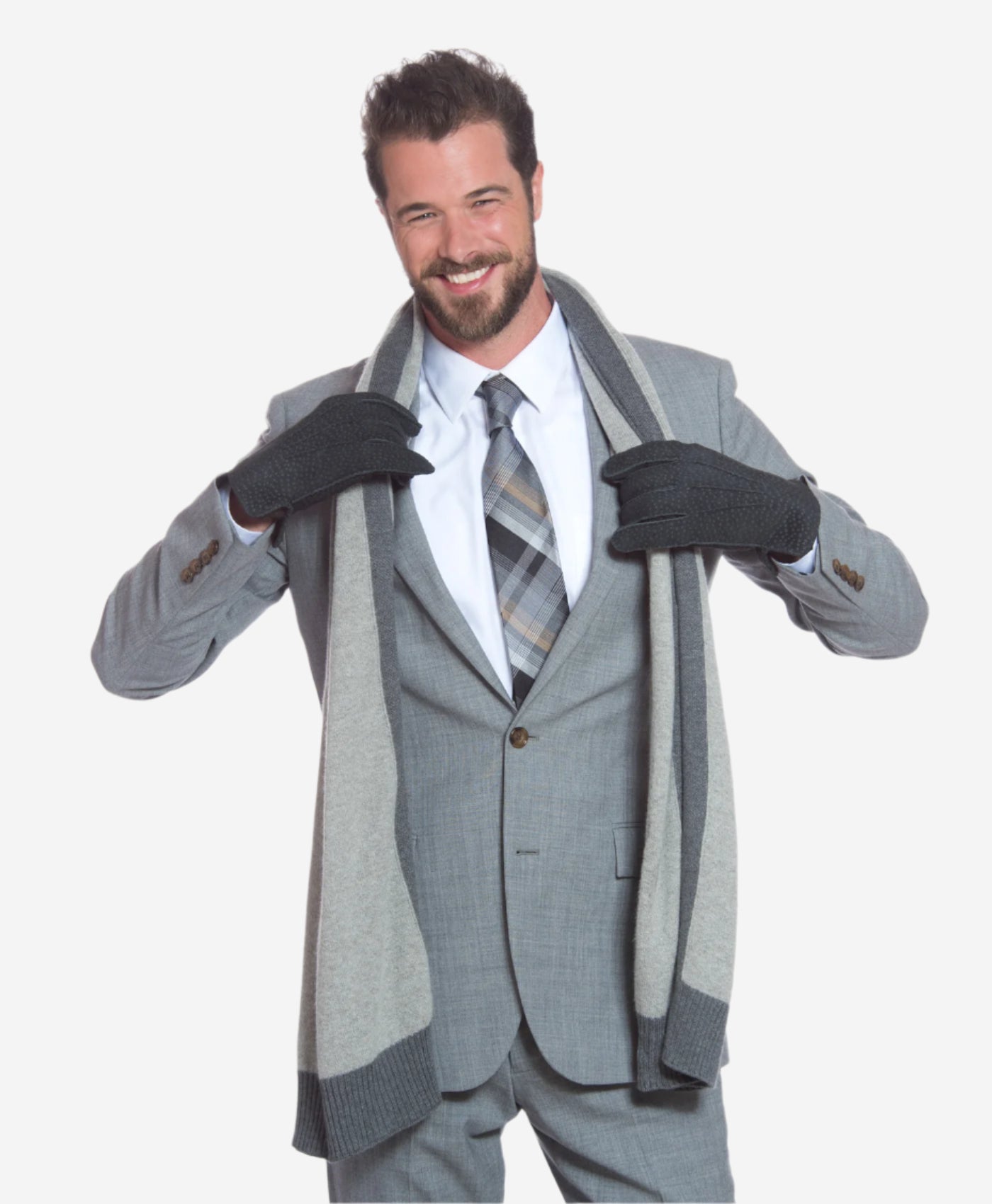 CA3633 (grey) - Handsewn Italian carpincho men’s rabbit fur-lined dress gloves — photo 4 of 10