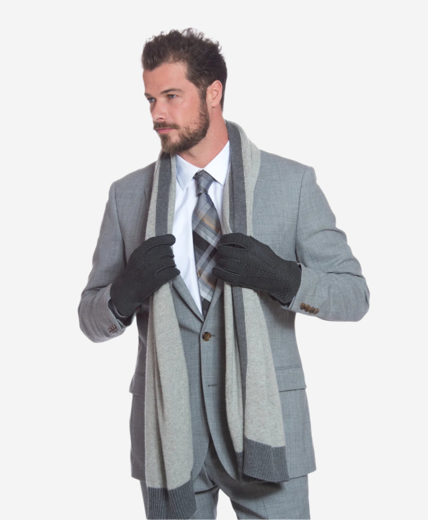 CA3633 (grey) - Handsewn Italian carpincho men’s rabbit fur-lined dress gloves — photo 5 of 10