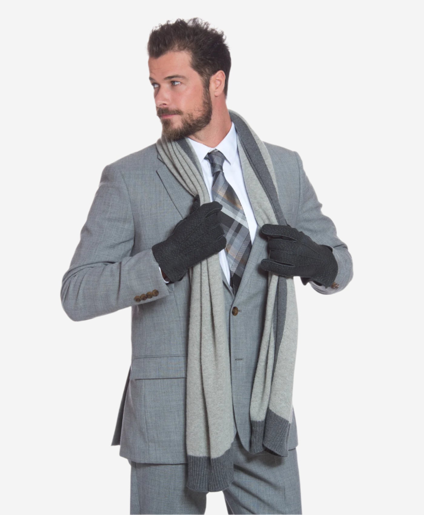 CA3633 (grey) - Handsewn Italian carpincho men’s rabbit fur-lined dress gloves — photo 6 of 10