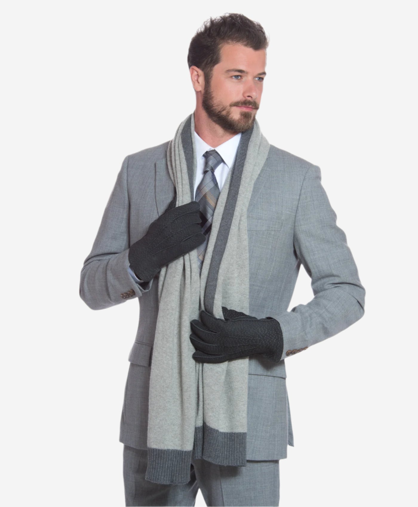 CA3633 (grey) - Handsewn Italian carpincho men’s rabbit fur-lined dress gloves — photo 7 of 10