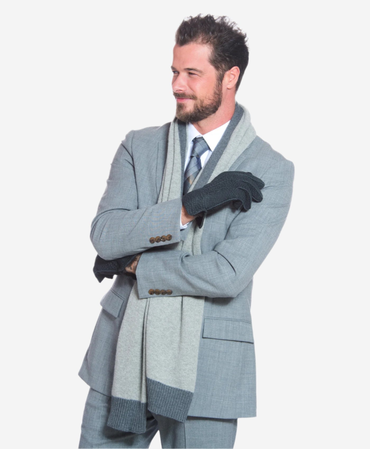 CA3633 (grey) - Handsewn Italian carpincho men’s rabbit fur-lined dress gloves — photo 8 of 10
