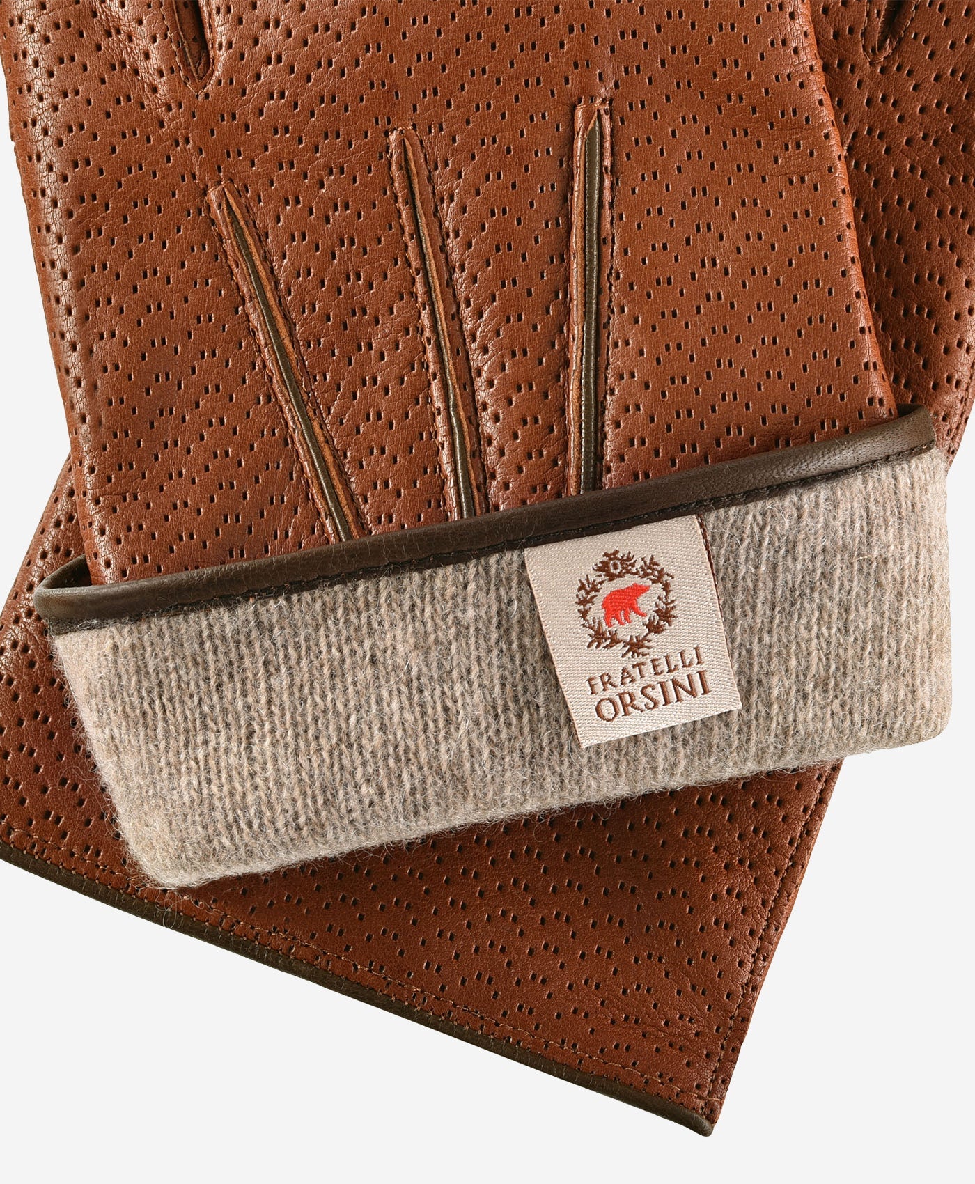 CA3976 (cognac) -Men's Italian cashmere lined leather gloves with unique contrast points — photo 3 of 10