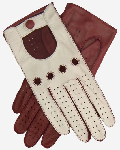 CA4123 (cream/claret) - Women’s two-tone Italian leather driving gloves — photo 2 of 7