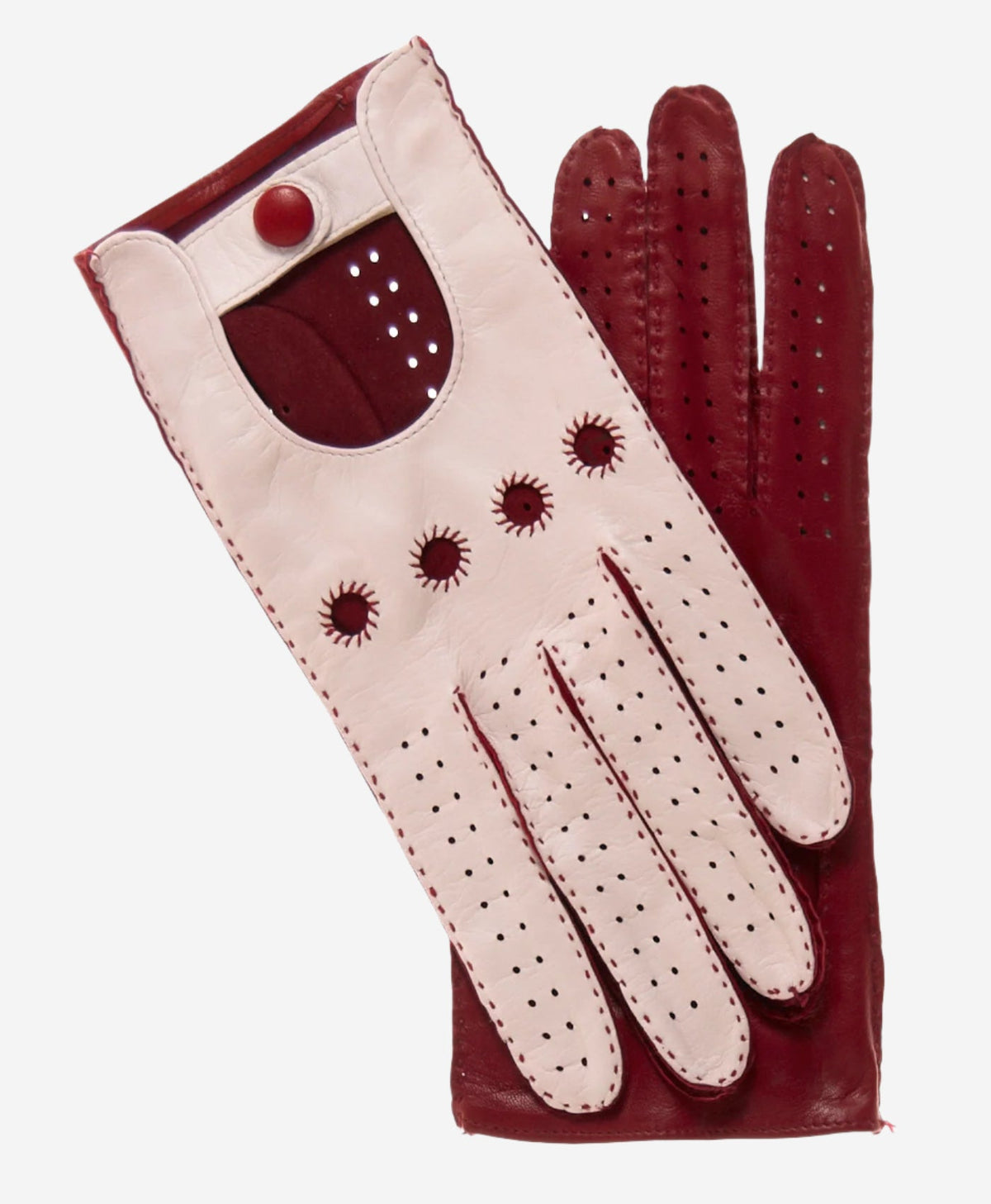 CA4123 (cream/claret) - Women’s two-tone Italian leather driving gloves — photo 1 of 7