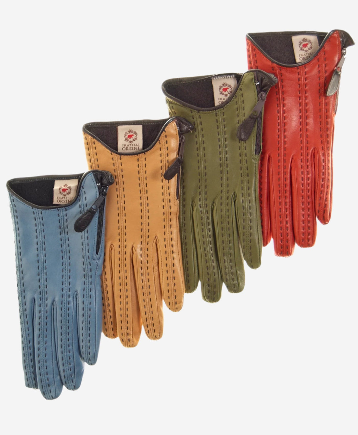 A4348 (olive) – Women’s Italian leather gloves with cashmere lining and side zipper — photo 3 of 9