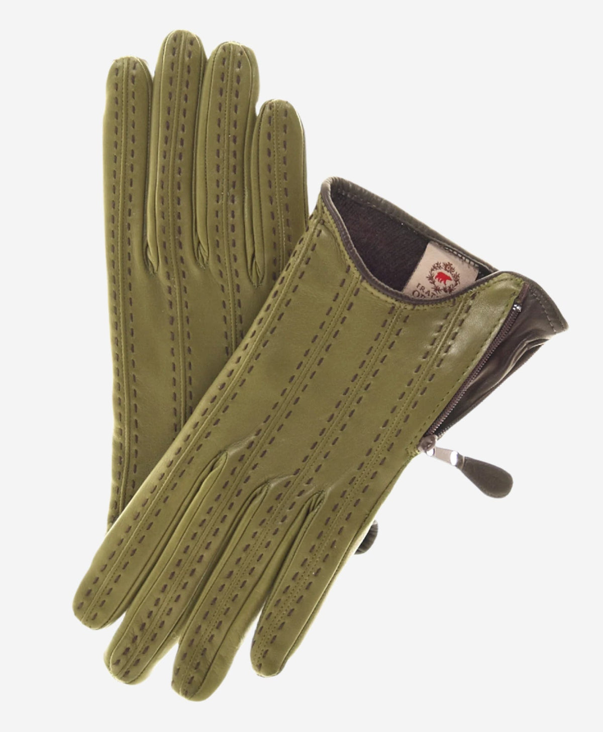 A4348 (olive) – Women’s Italian leather gloves with cashmere lining and side zipper — photo 1 of 9