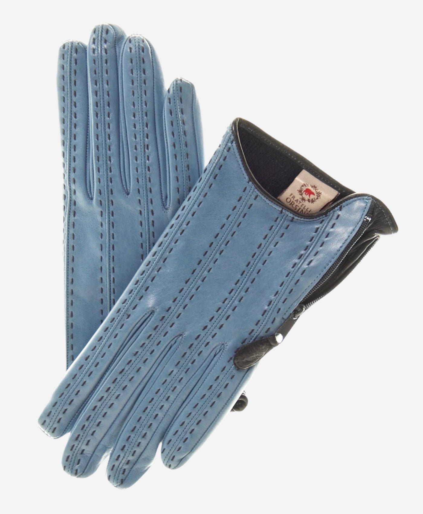 CA4348 (sky) - Women’s Italian leather gloves with cashmere lining and side zipper — photo 1 of 8