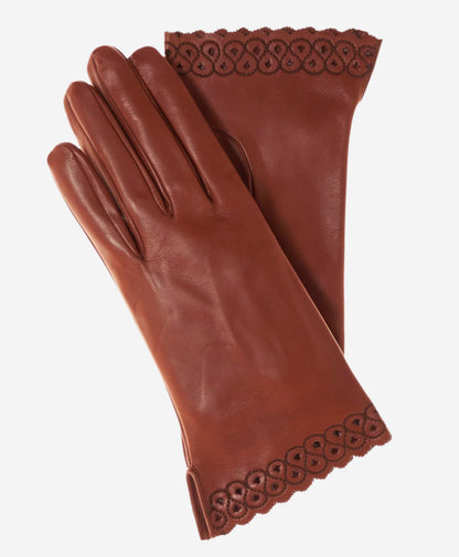 CA4534 (medium brown) - Women’s Italian unlined dress leather gloves with “lace-work" cuff — photo 1 of 7