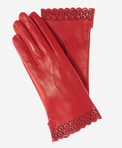 CA4534 (red) - Women’s Italian unlined dress leather gloves with “lace-work" cuff — photo 1 of 9