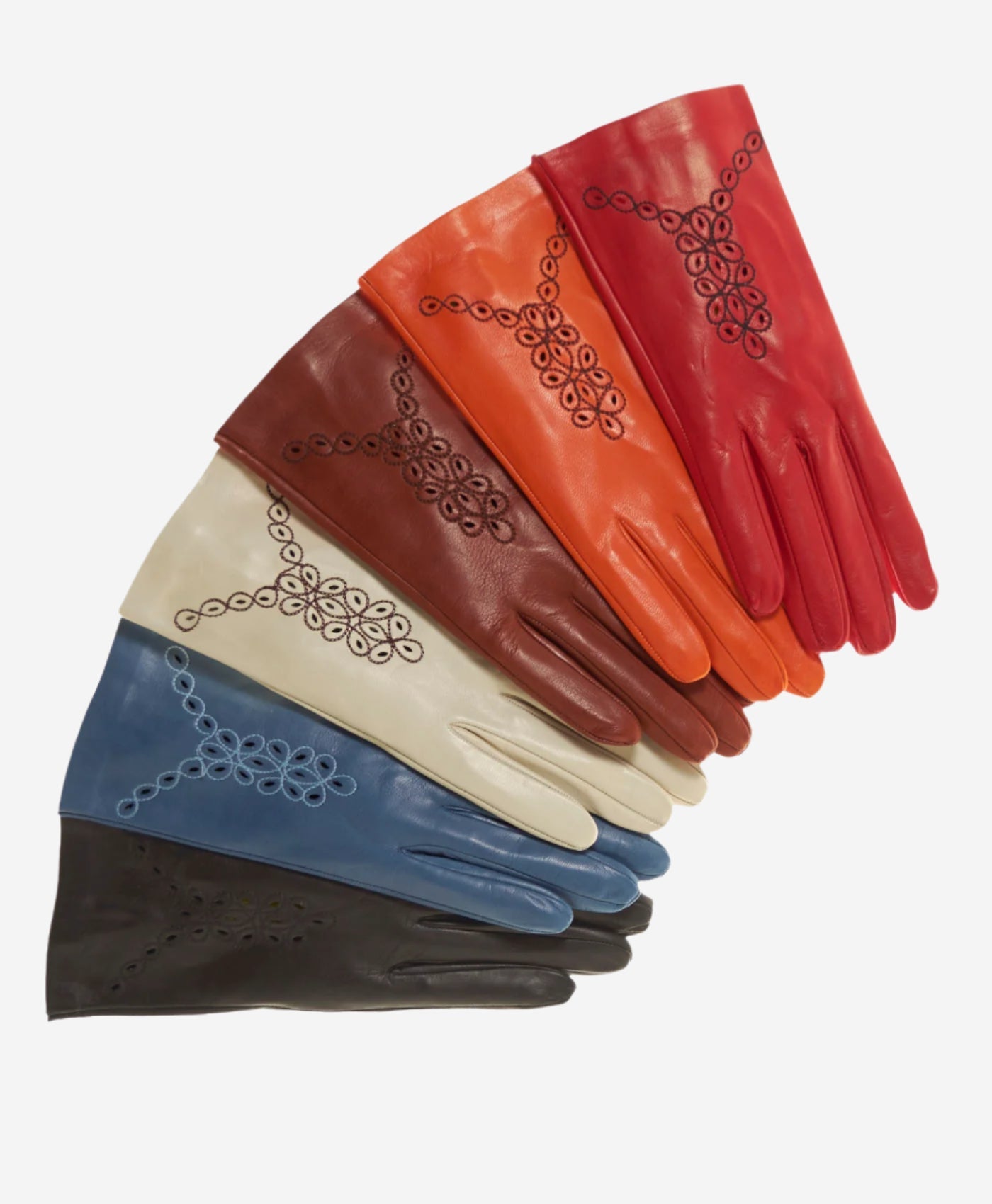 CA4539 (orange) - Women’s Italian unlined dress leather gloves with “lace-work” design — photo 3 of 8