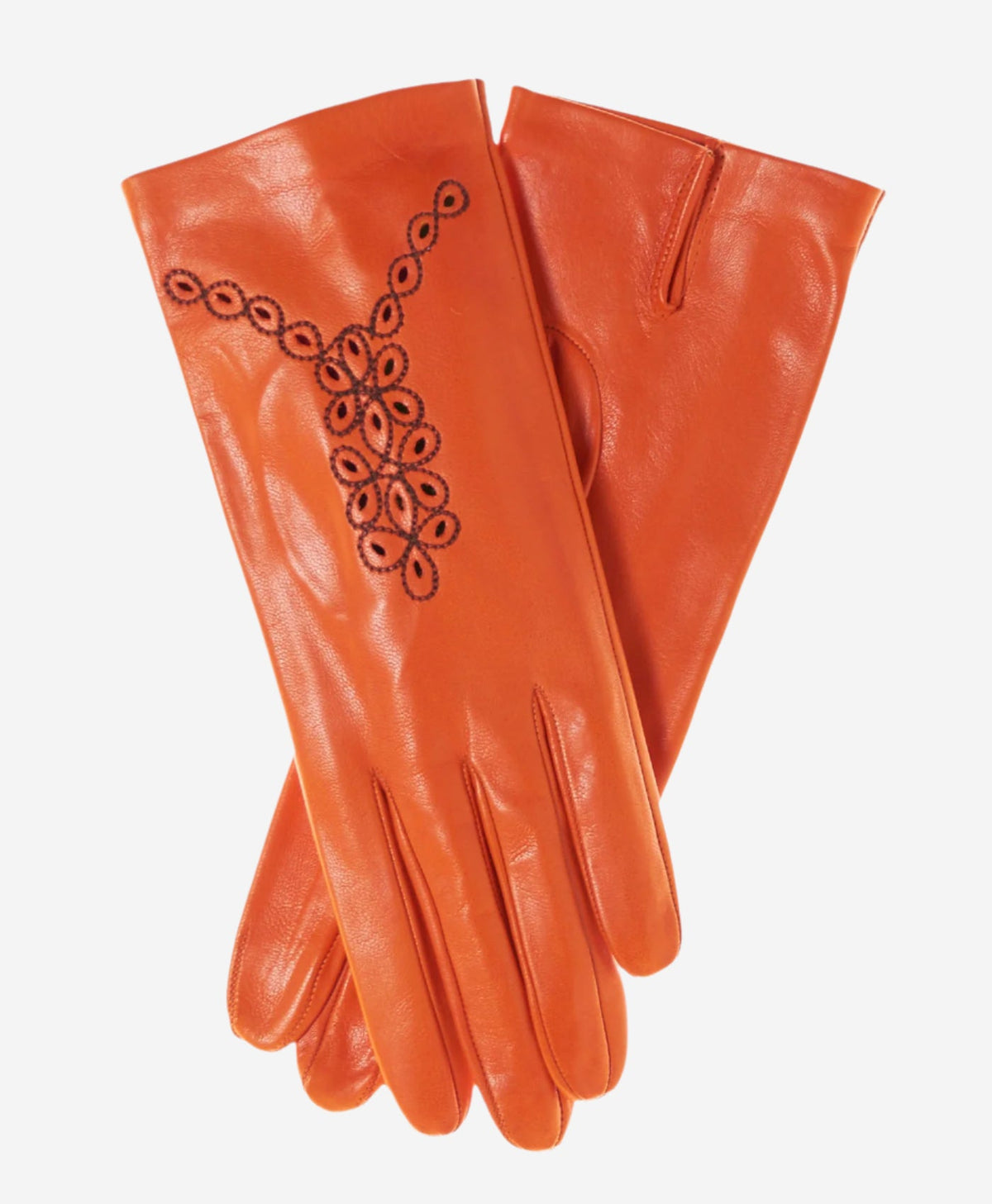 CA4539 (orange) - Women’s Italian unlined dress leather gloves with “lace-work” design — photo 1 of 8