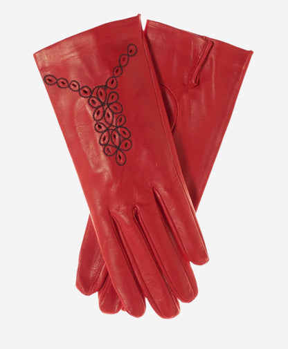 CA4539 (red) - Women’s Italian unlined dress leather gloves with “lace-work” design — photo 1 of 7
