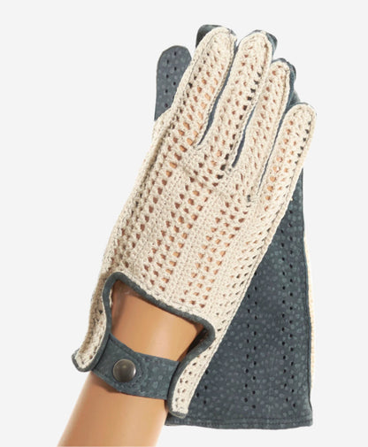 CA4620 (jeans) - Women’s Italian crochet and carpincho leather driving gloves — photo 1 of 6