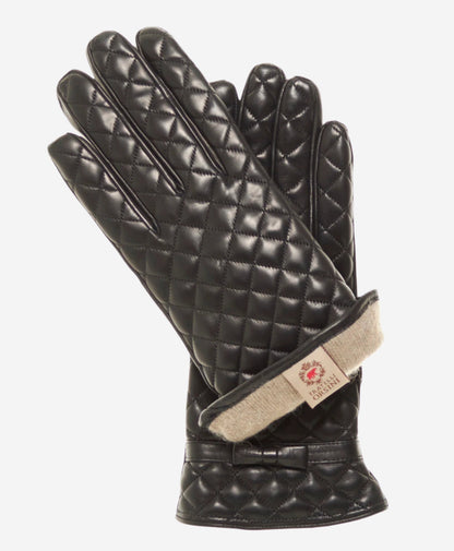 CA4643 (black) – Women’s Italian quilted leather gloves with cashmere lining and bow — photo 1 of 8