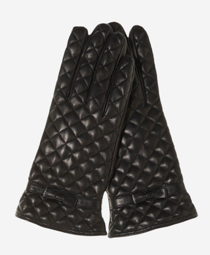 CA4643 (black) – Women’s Italian quilted leather gloves with cashmere lining and bow — photo 2 of 8