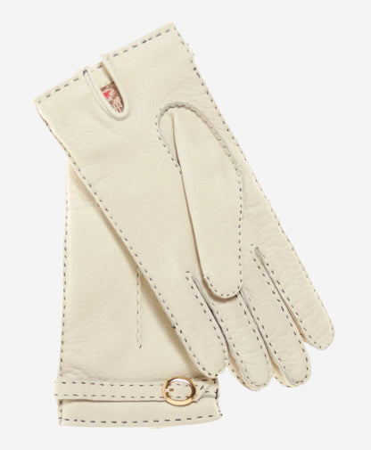 CA4661 (cream) -  Women’s Italian handsewn deerskin gloves with cashmere lining and distinctive strap and buckle — photo 2 of 10