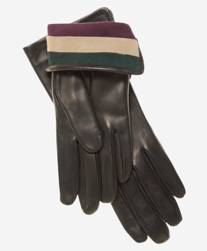 CA4662 (black) – Women’s Italian leather gloves with cashmere lining and multi-color inner cuff — photo 2 of 10