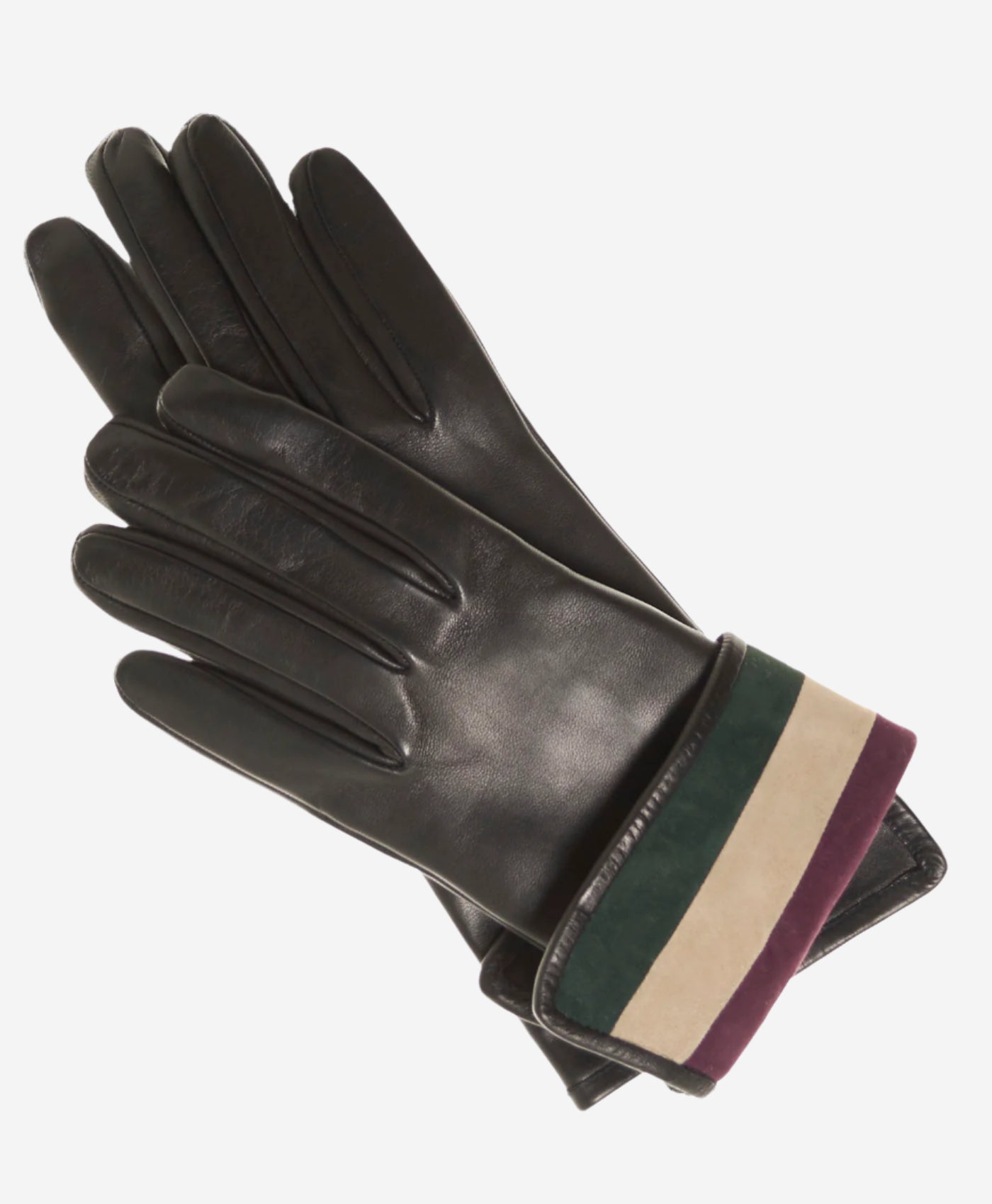 CA4662 (black) – Women’s Italian leather gloves with cashmere lining and multi-color inner cuff — photo 1 of 10