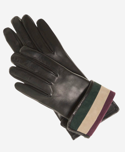 CA4662 (black) – Women’s Italian leather gloves with cashmere lining and multi-color inner cuff — photo 1 of 10