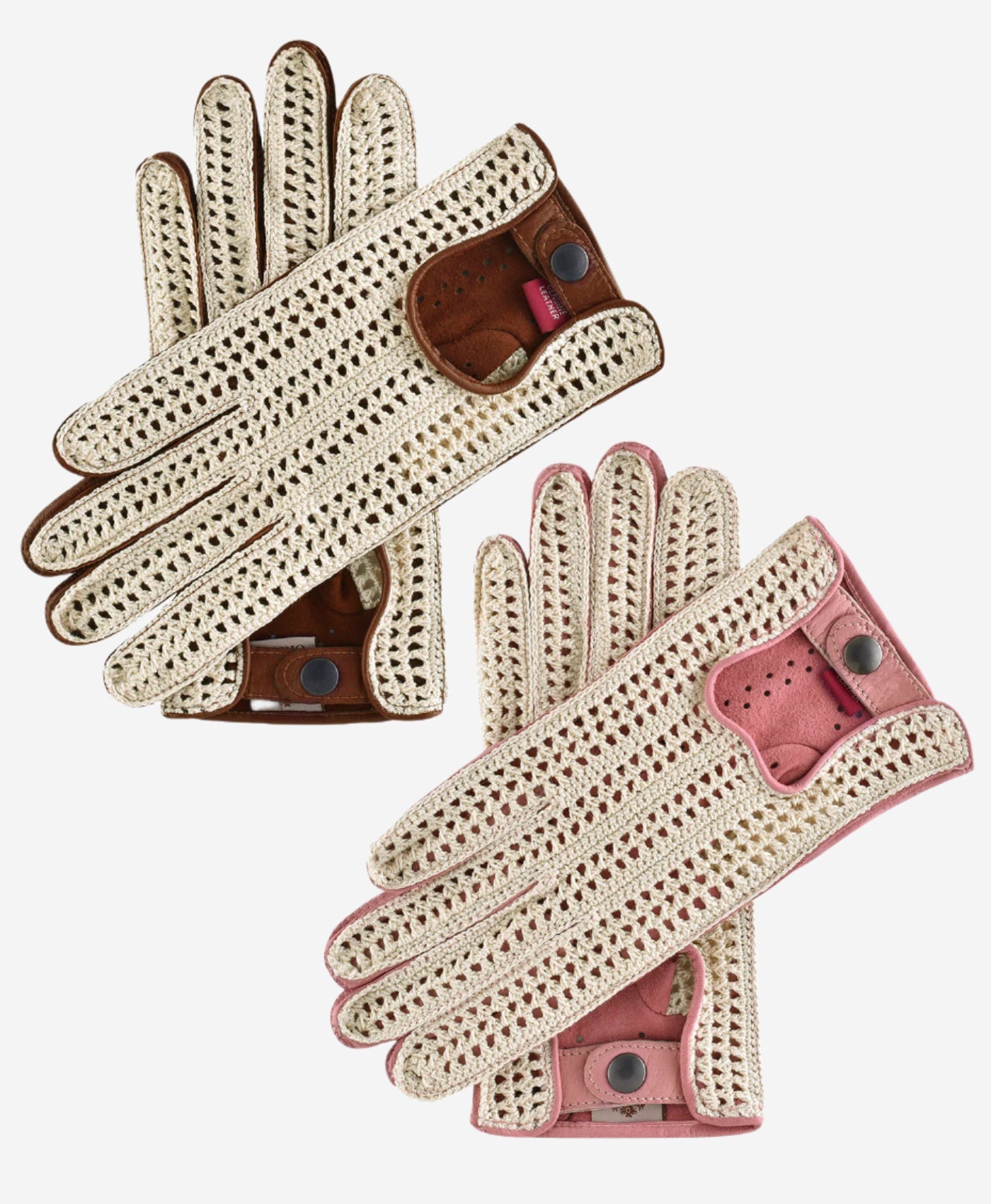 CA4916 (pink) - Handsewn Italian crochet driving gloves in lambskin leather — photo 3 of 8
