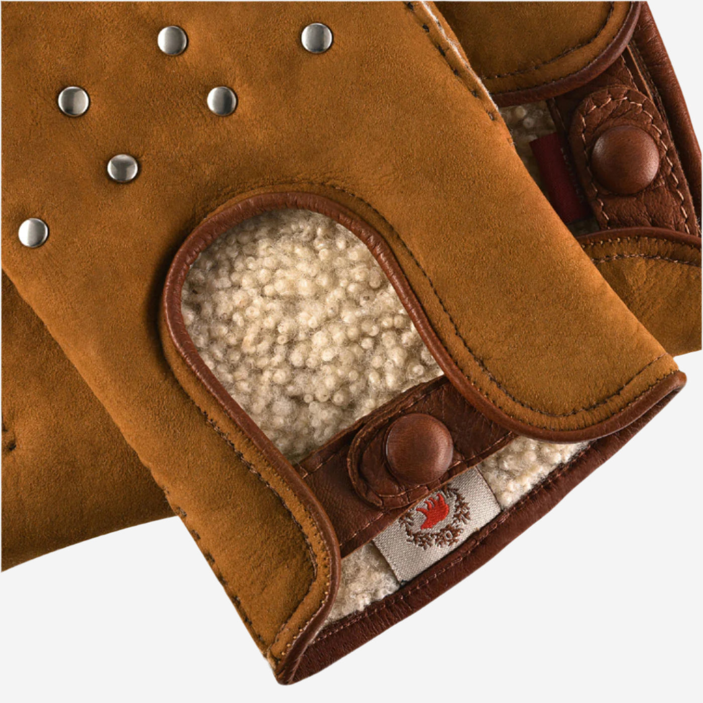 CA4956 (cognac) - Women’s Italian suede driving gloves with lambswool lining and metal studs — photo 3 of 10