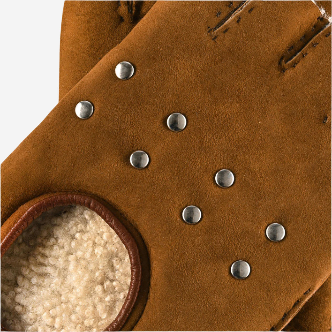 CA4956 (cognac) - Women’s Italian suede driving gloves with lambswool lining and metal studs — photo 4 of 10