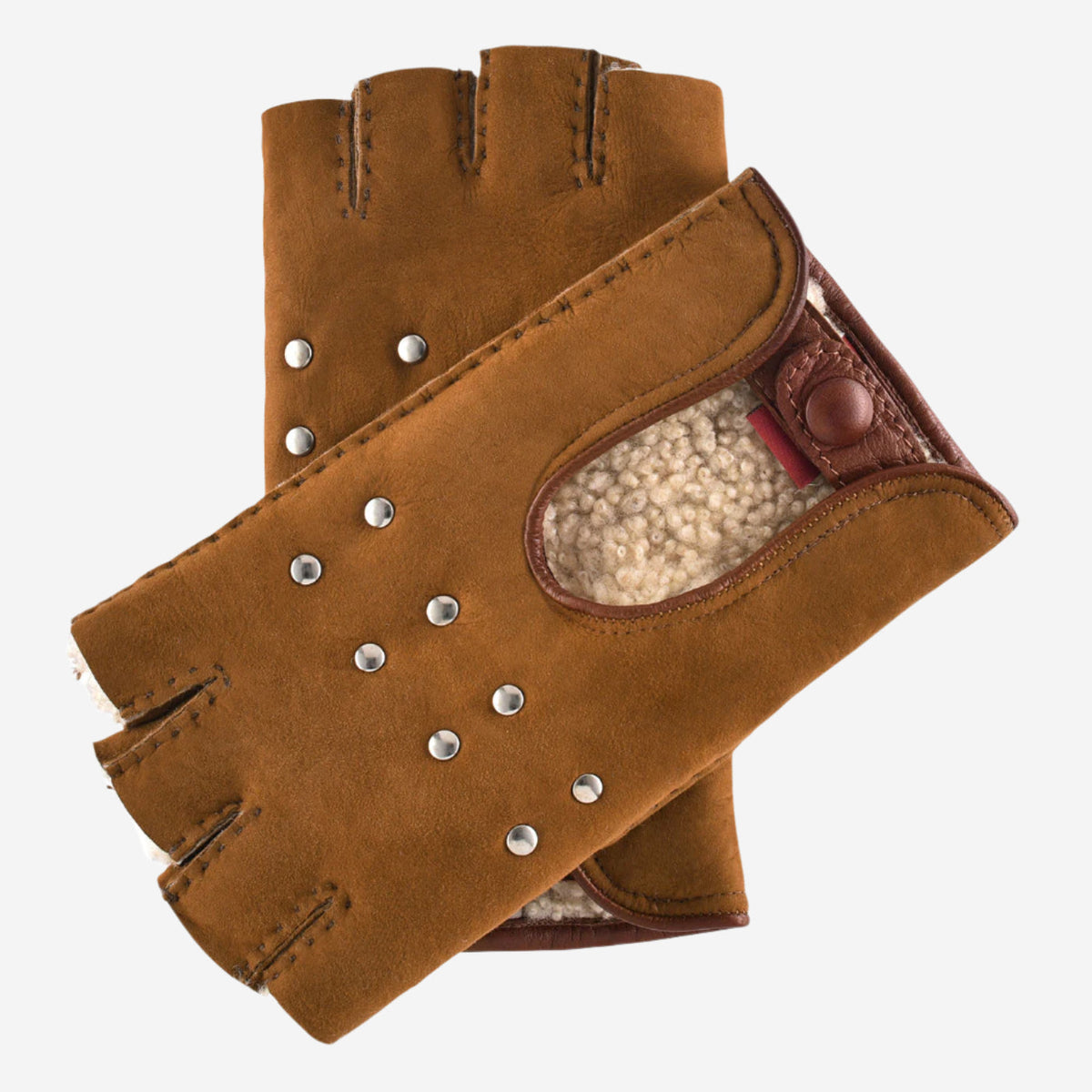 CA4956 (cognac) - Women’s Italian suede driving gloves with lambswool lining and metal studs — photo 1 of 10