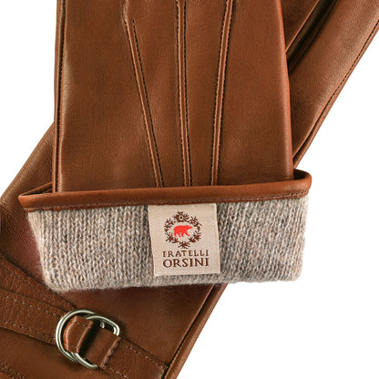 CA4987 (cognac) - Women's Italian Leather Lambskin Gloves with Strap — photo 3 of 10