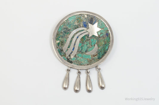 Vintage Taxco Mexico Signed CR Crushed Gemstone Sterling Silver Brooch