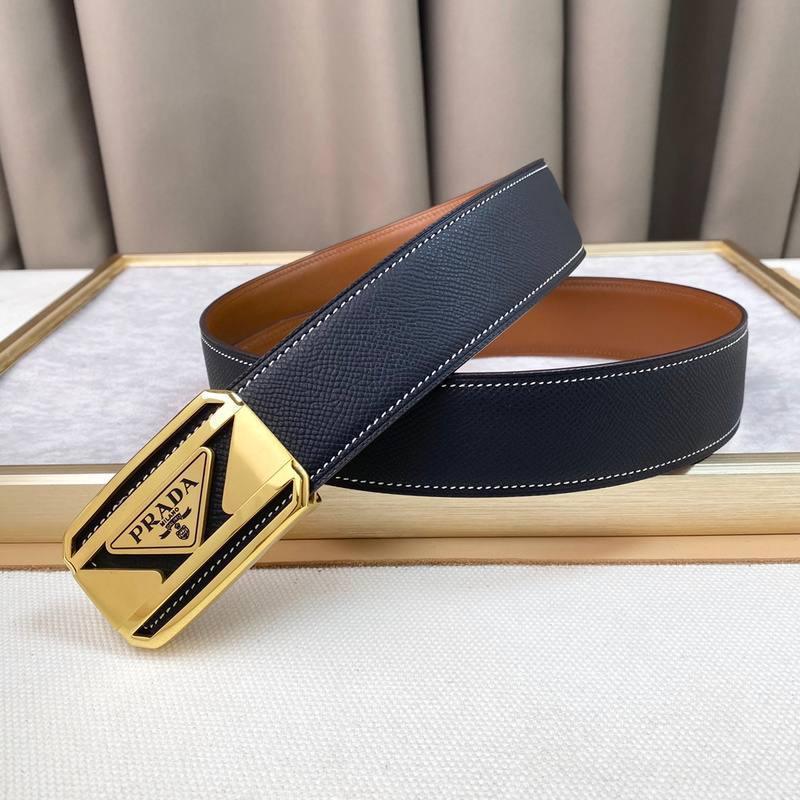 Prada Leather Belt Brushed Golden Buckle 'Black'