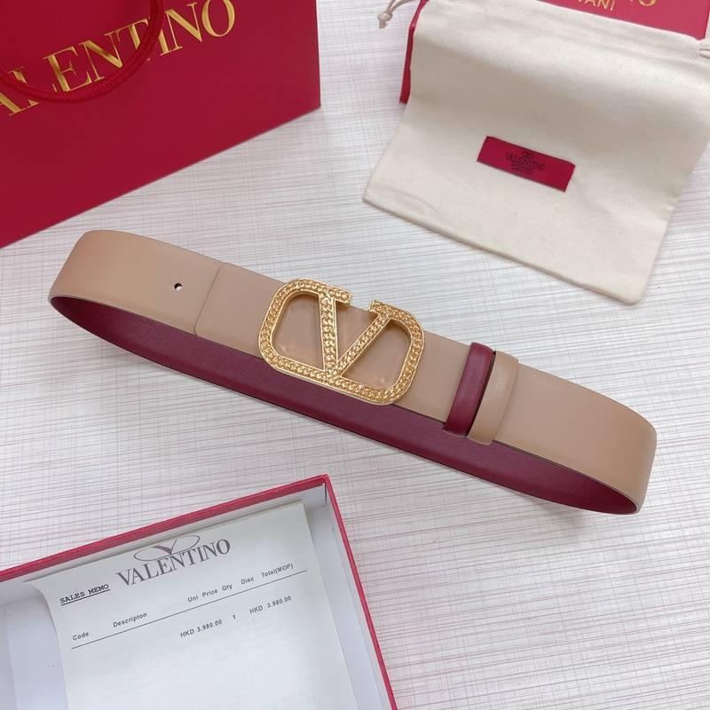 Valentino V logo Hammered Buckle Reversible Wide Signature Belt 'Beige/Red'