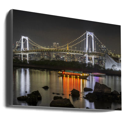Wall art Charming Rainbow Bridge With Tokyo Skyline in the Evening - Panorama
