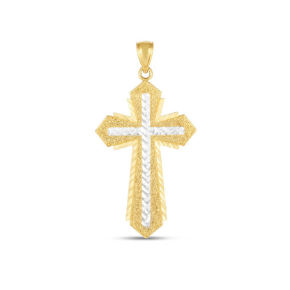 14k Two Tone Gold High Polish Diamond Cut Cross Pendant