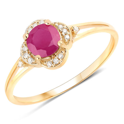 0.59 Carat Genuine Ruby and White Diamond 14K Yellow Gold Ring