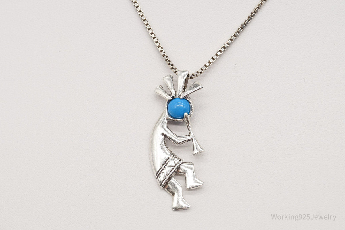 Vintage Handmade Native American Kokopelli Turquoise Sterling Silver Necklace