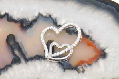 Vintage Open Hearts Collection CZ Sterling Silver Necklace Pendant