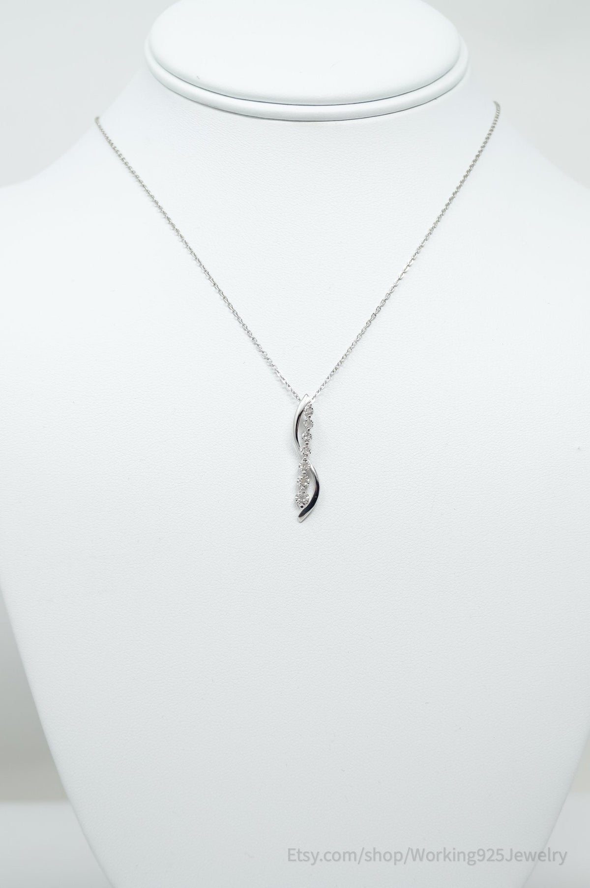 Vintage Designer Art Deco Cubic Zirconia Sterling Silver Necklace