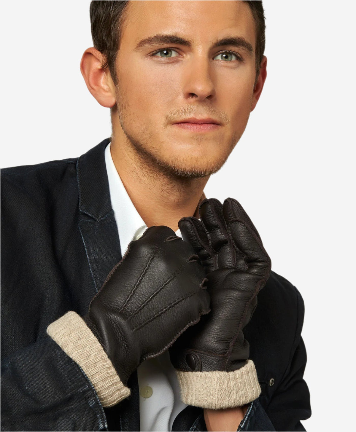CC3115 (dark brown) - Men's Italian deerskin leather gloves with cashmere lining — photo 2 of 9