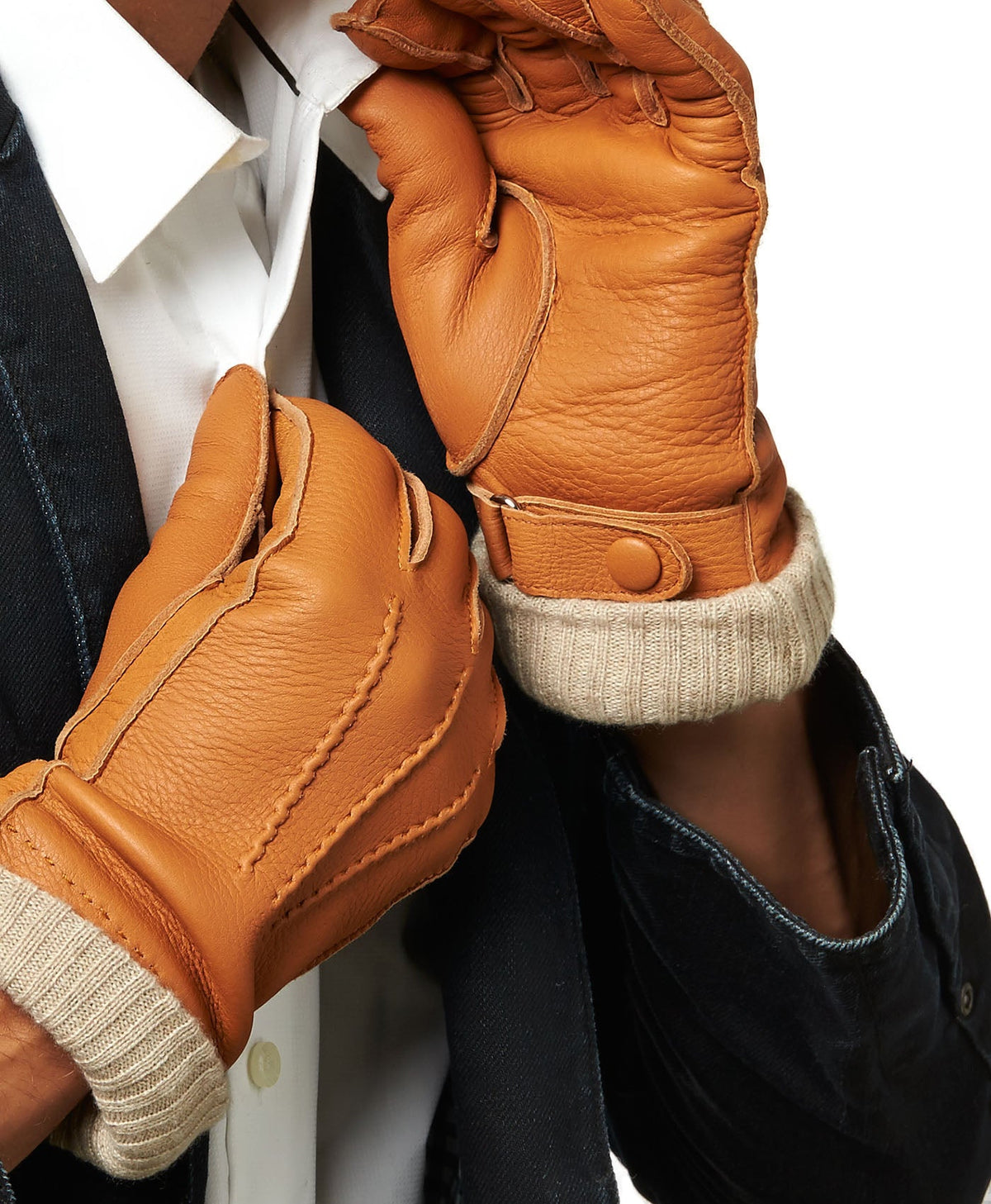 CC3115 (saddle) - Men's Italian deerskin leather gloves with cashmere lining — photo 4 of 10