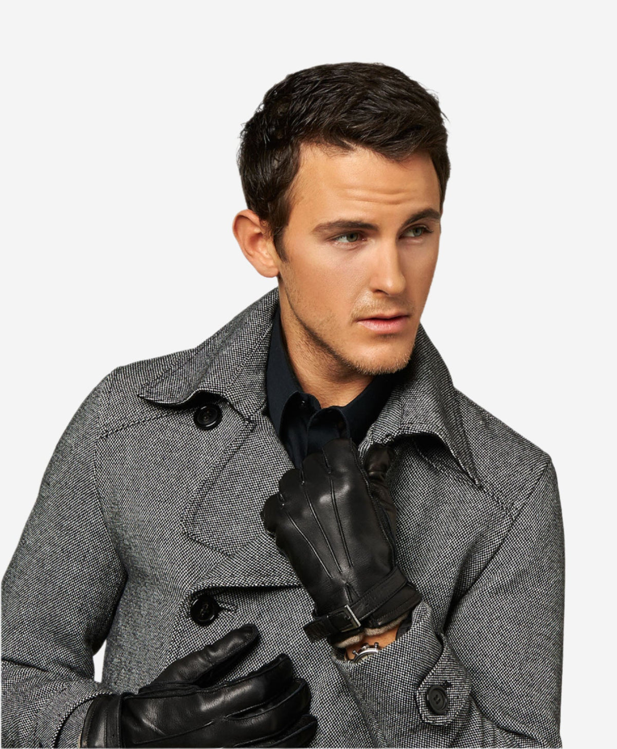 CC3239 (black) - Men's Italian cashmere lined lambskin gloves with belt — photo 5 of 9