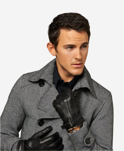 CC3239 (black) - Men's Italian cashmere lined lambskin gloves with belt — photo 5 of 9