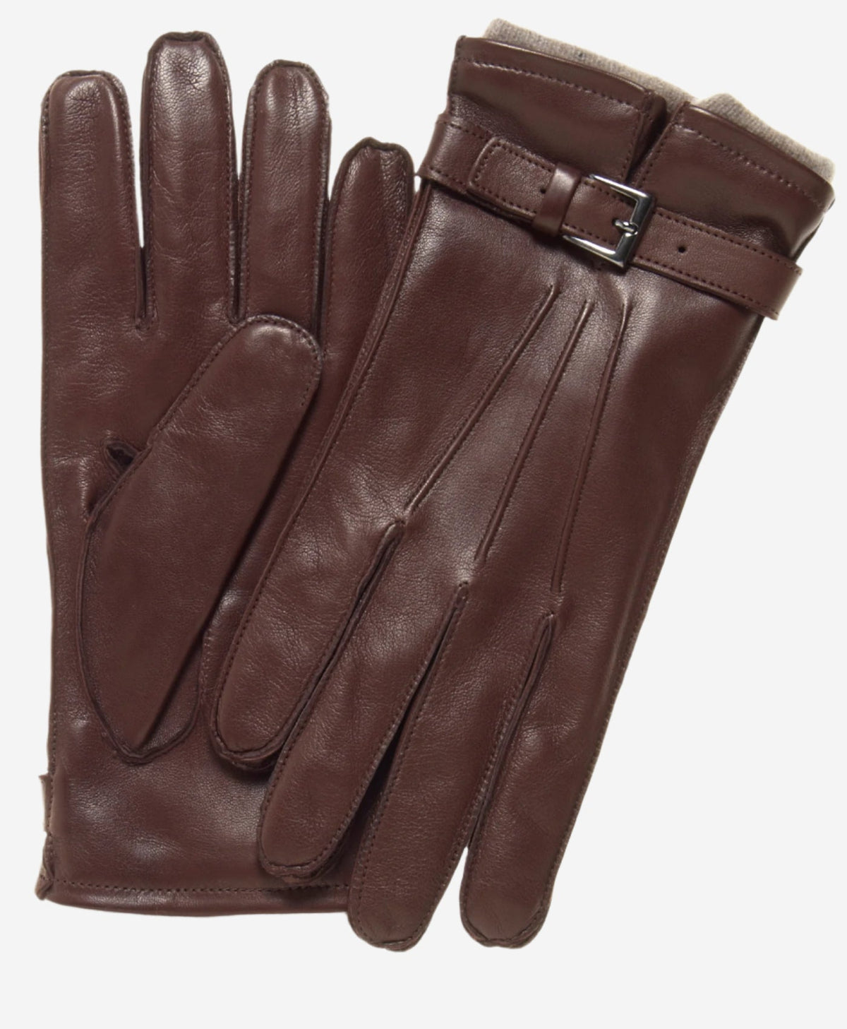 CC3239 (brown) - Men's Italian cashmere lined lambskin gloves with belt — photo 1 of 9
