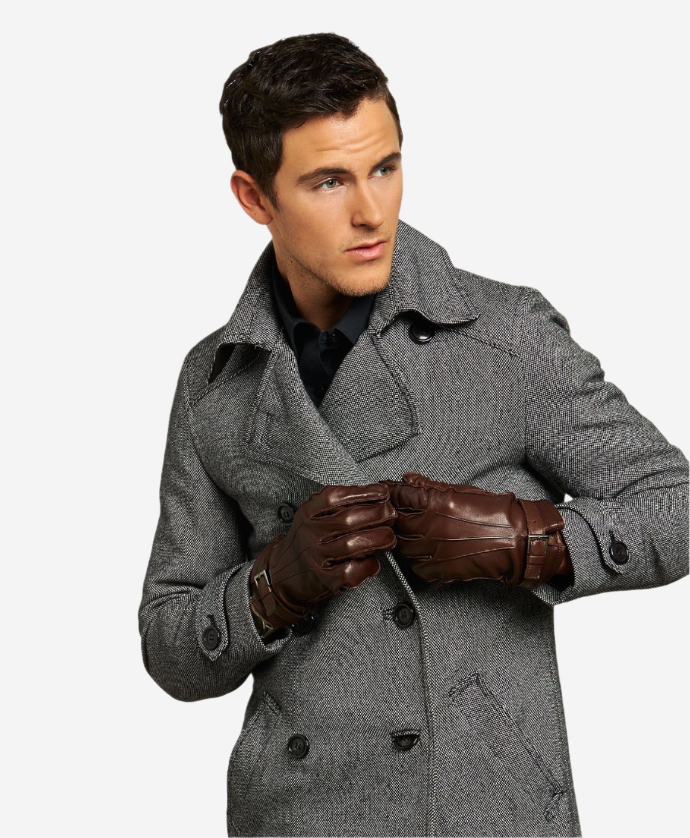 CC3239 (brown) - Men's Italian cashmere lined lambskin gloves with belt — photo 4 of 9